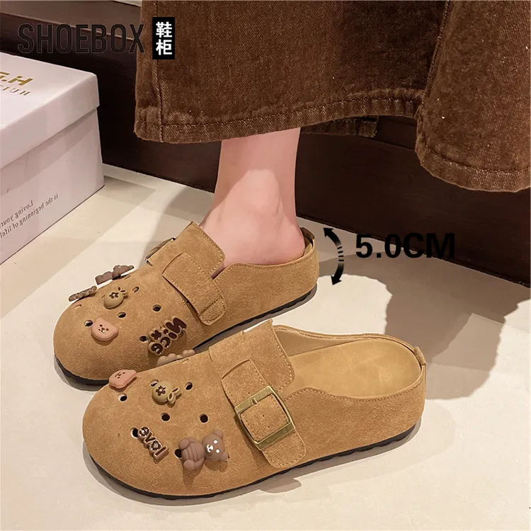 达芙妮集团勃肯鞋女鞋2025新款夏外穿厚底内增高洞洞包头半拖鞋