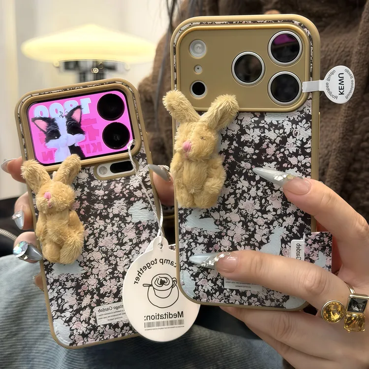 复古碎花兔兔标签适用苹果16/17手机壳iPhone14小米15vivoppo华为