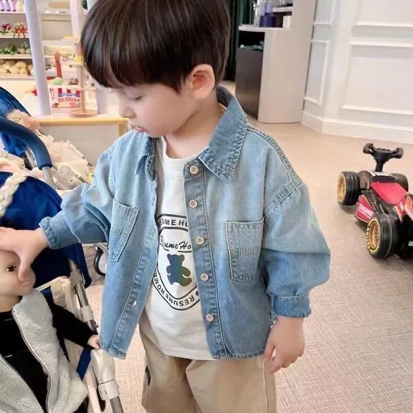 男童长袖衬衫春秋装牛仔外套中小童儿童开衫男宝宝百搭牛仔上衣潮