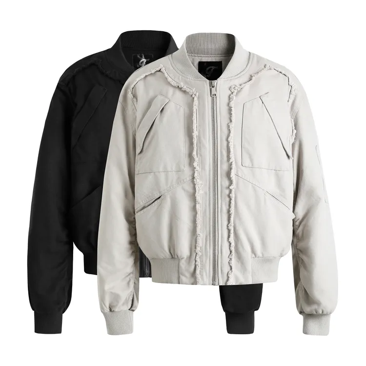 GOSNACE/GOS 水洗破坏毛边设计感宽松保暖棒球领秋冬棉服休闲外套