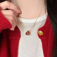 铜合金项链 梅姐饰品91 红石榴吊坠项链女精致轻奢高级感毛衣链