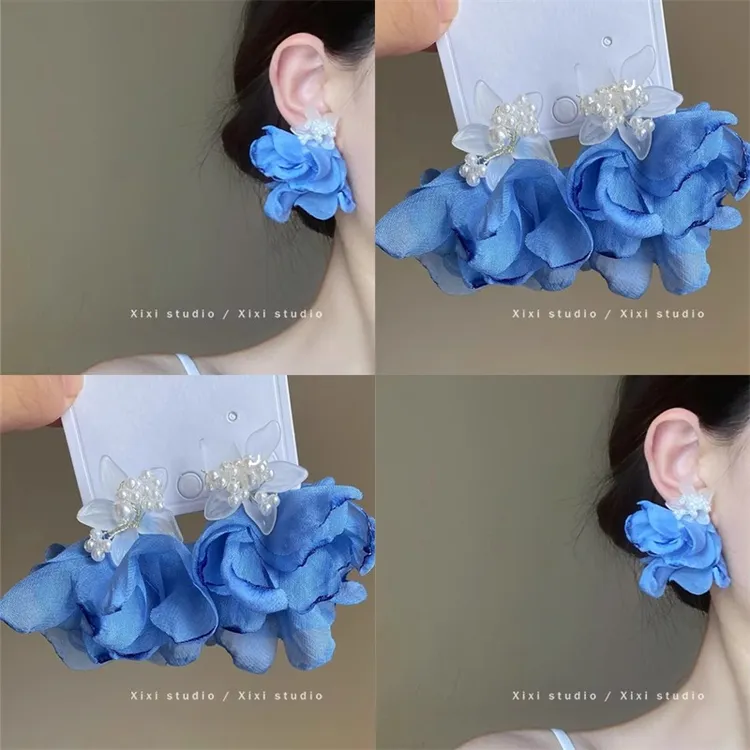 铜合金耳饰 海边度假风耳钉！气质花朵耳饰小众百搭耳环春天耳饰女