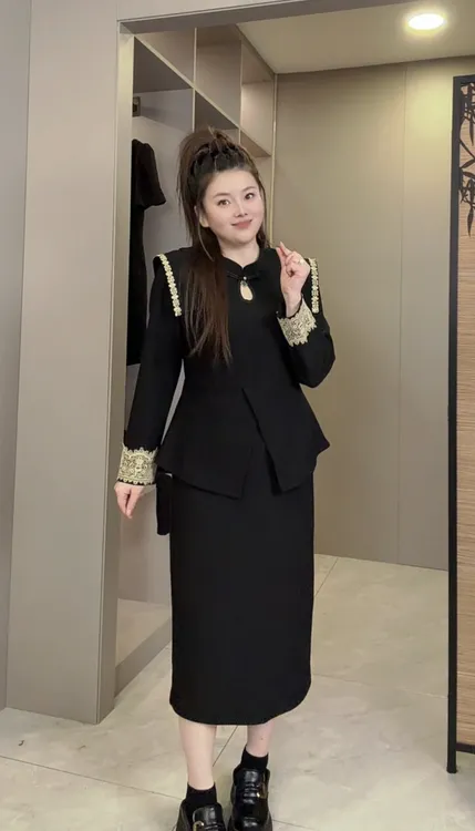 【婷婷】2025秋冬新款打底显瘦气质新中式25615蕾丝边套装