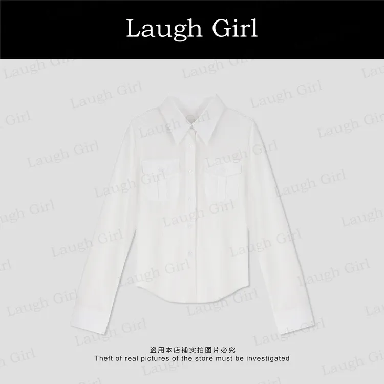 楚楚君 Laugh girl【都市简衫】翻领常规宽松纯色衬衫百搭 CL53098J