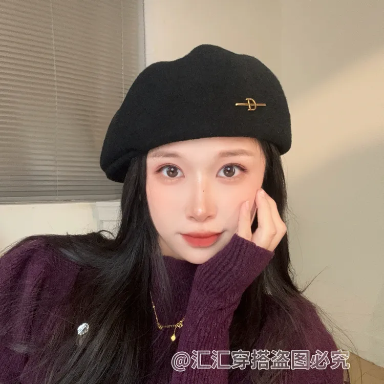 高定全羊毛 定型八角贝雷帽前进帽秋冬 百搭气质显白素颜显脸小