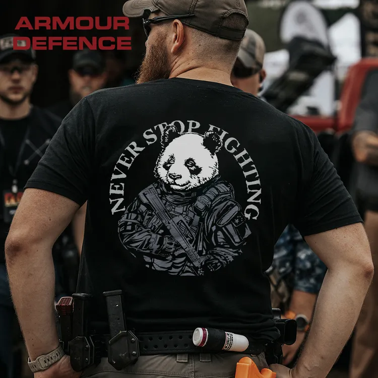 前沿观察组夏季男装QBZ95熊猫战士印花短袖t恤男国潮休闲战术半袖