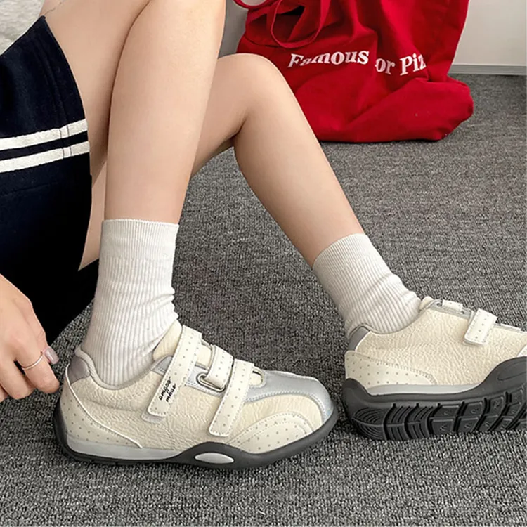 复古魔术贴白色厚底德训鞋女2025秋季新款小众百搭运动休闲阿甘鞋