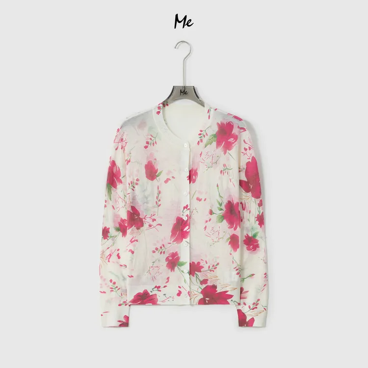 ME【嫣花雨】绵羊毛混纺超柔艺术印花时尚百搭宽松休闲毛衣MESA0870