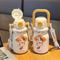 【小慧乱炸】面包小猫双饮牛奶杯保温不锈钢斜跨540ML水杯2562
