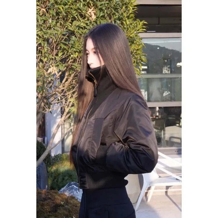 美式复古立领机车短款外套女秋季2025新款修身显瘦飞行员夹克上衣