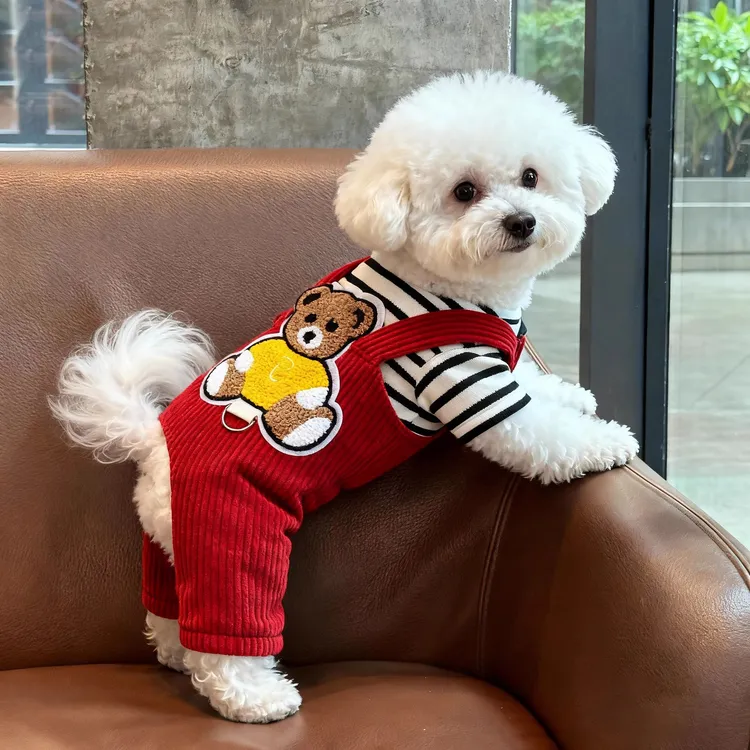 狗狗衣服秋冬保暖小熊牵引背带裤比熊泰迪雪纳瑞小型犬猫咪四脚衣