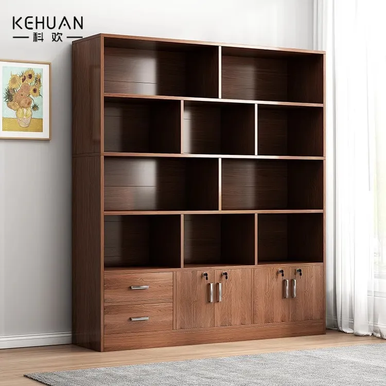 实木色书架置物架落地客厅办公室文件柜靠墙展示柜木柜子家用书柜