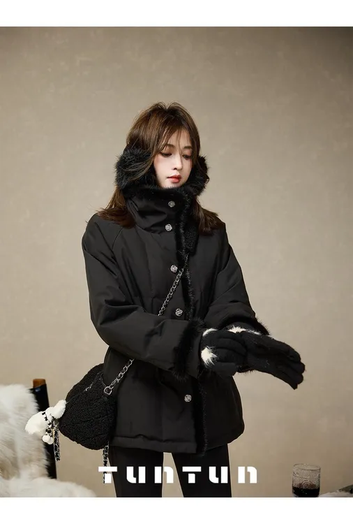 吞吞穿搭日记【上东区小魔女】冬季款外套立领棉衣时尚中长款遮屁股