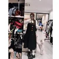 晶咕【好事‘花’生】假两件圆领衬衫拼方领背心连衣裙
