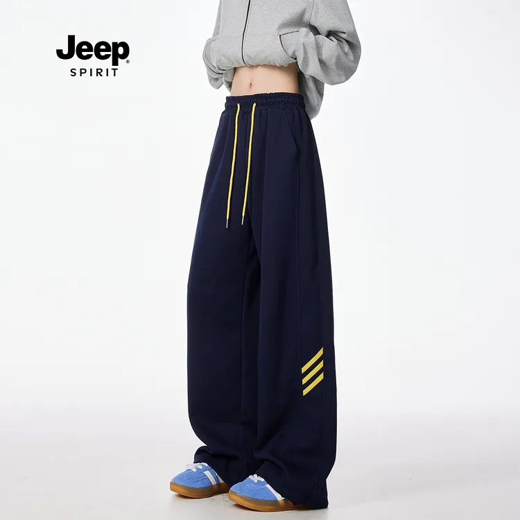 JEEPSPIRIT重磅条纹男生高街美式潮牌宽松直筒休闲垂感阔腿长裤