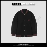 黑【暖阳】秋冬保暖宽松舒适U字母流行撞色棒球领情侣款棉服25870