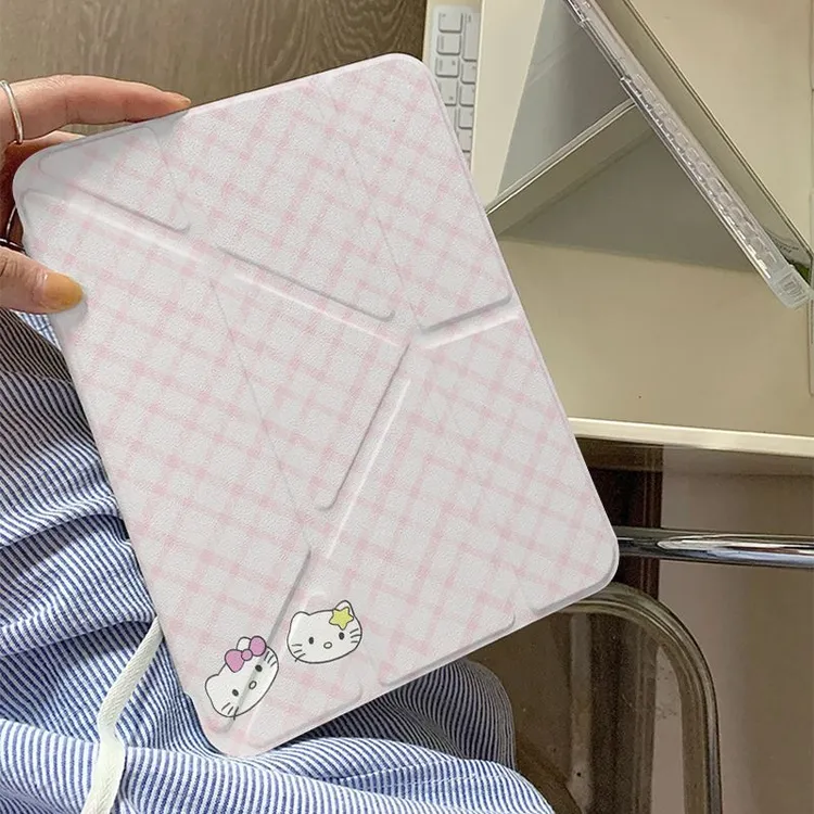 粉色菱格KT猫适用苹果iPadA16 2025平板保护套iPad11笔槽iPad10壳