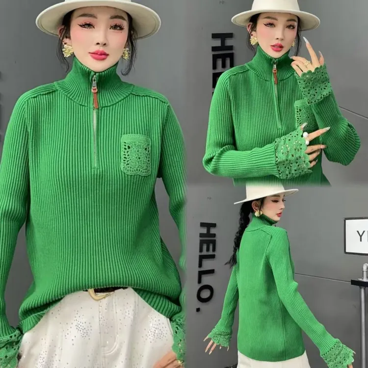 【亿火】常规百搭时尚刺绣半拉链上衣-W38-509