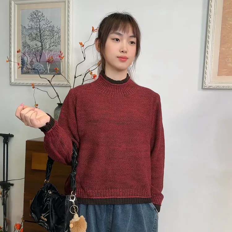 秋冬新款简约百搭针织衫毛衣女套头热门爆款