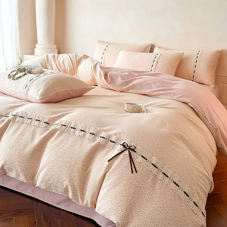 FANYUE/繁悦新款亚麻双层纱四件套全棉纯棉被套床单柔软亲肤透气