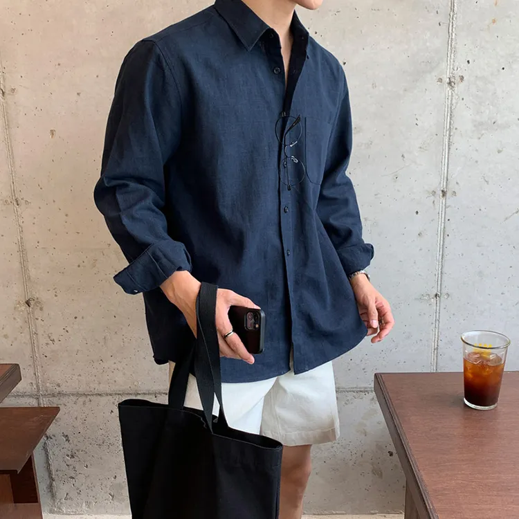 SUNEE长袖衬衫男夏季韩版纯棉高级感休闲衬衣设计感小众外套