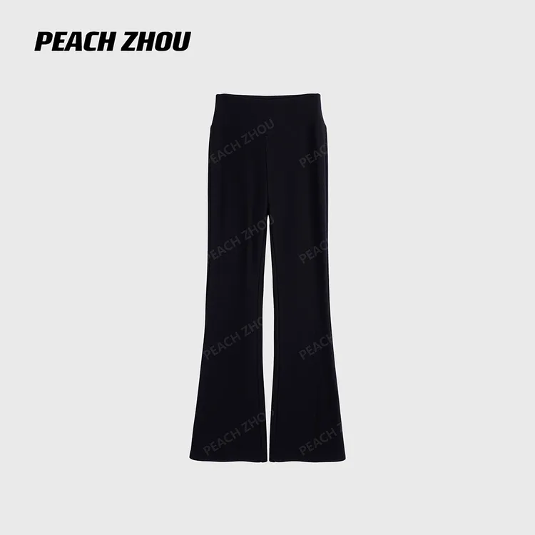 『PEACHZHOU』微喇超模腿保暖绒打底裤 弹力显瘦松紧腰针织休闲裤