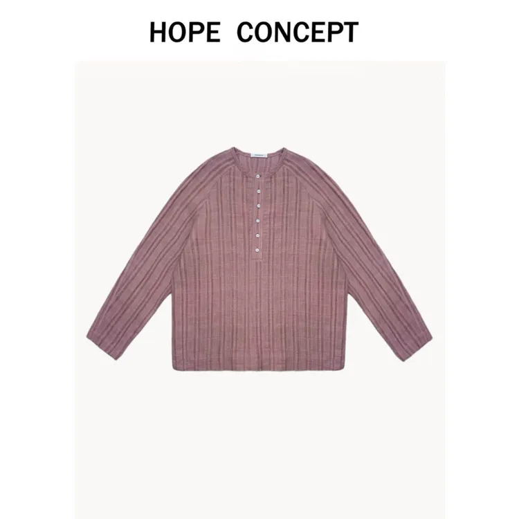 25172#HOPECONCEPT慵懒美学人生衬衫 超chil定制亚麻提花质感衬衫