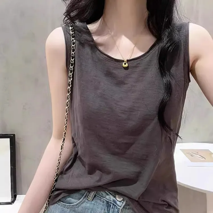 透气竹节棉工字吊带背心女2025新款夏季薄款外穿无袖上衣宽松T恤