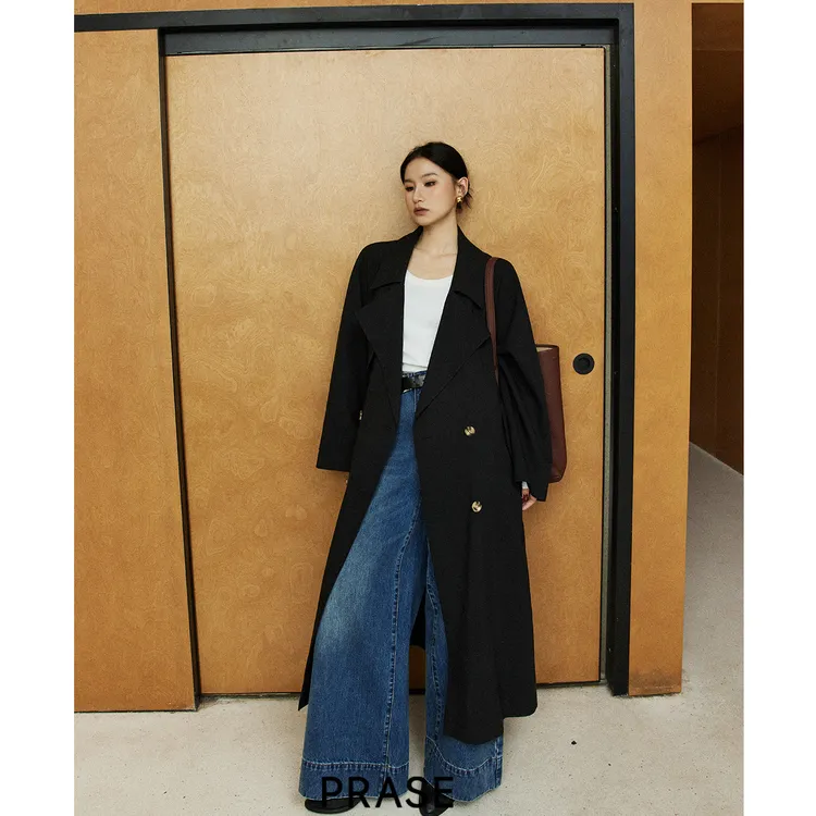PRASE·噜【伦敦故事】微胖轻奢设计款秋女天丝气质长款风衣PR508S30
