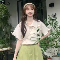慕兔法式花朵立体设计感POLO领衬衫女2025夏季新款别致小众上衣潮