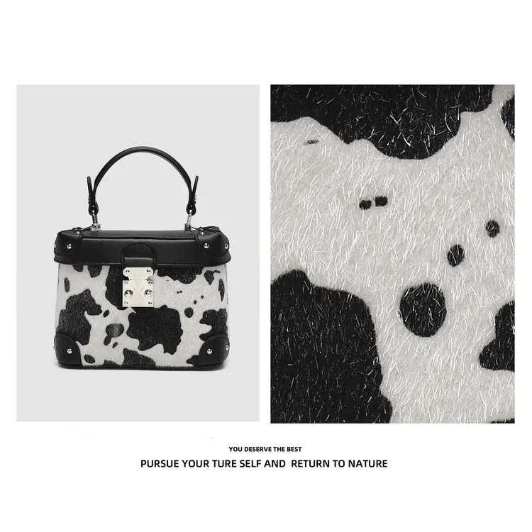 2025新款奶牛色小众百搭高颜值质感斜跨盒子手提包