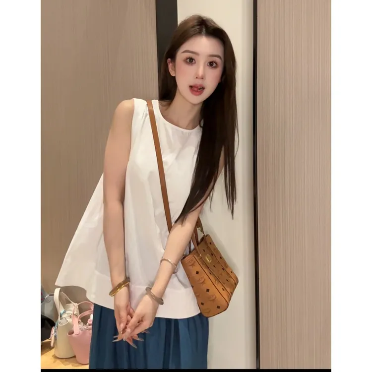 【无袖衬衫】2025夏季新款时尚百搭圆领露背背心女休闲外穿上衣宽松