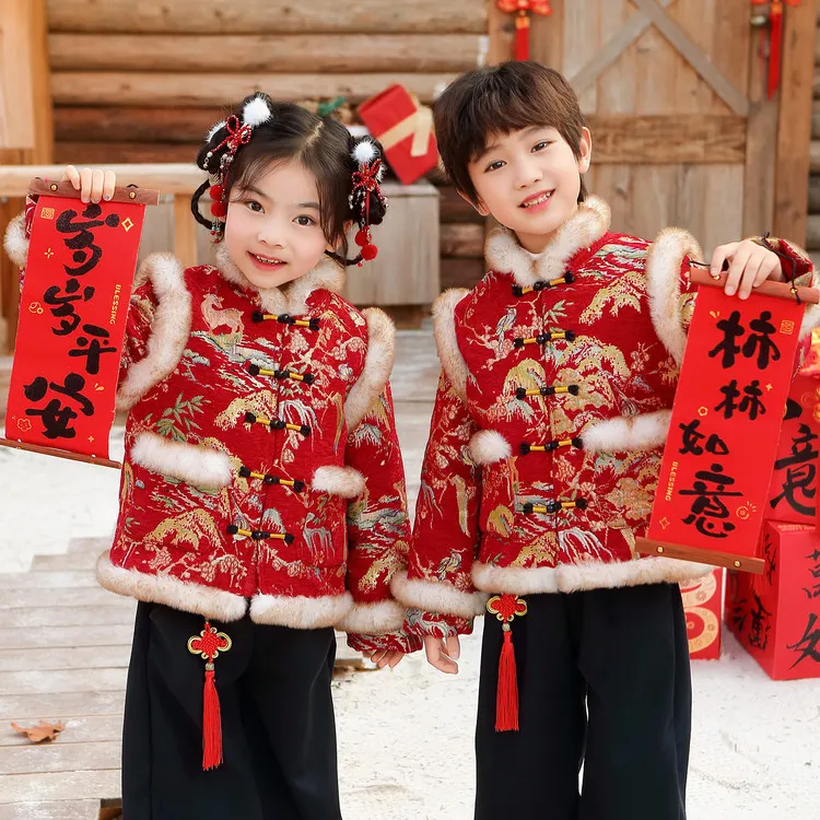 2025新款冬季儿童唐装男女童新年礼服喜庆过年拜年服