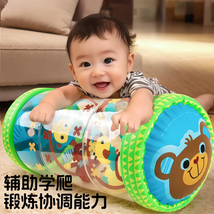 婴儿充气学爬滚筒铃铛玩具0-1岁宝宝学步引导6-8个月益智早教训练