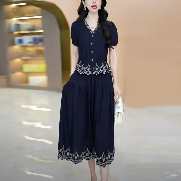 桃花皱温婉大方衣服套装2025夏季新款气质轻奢时尚两件套连衣裙子