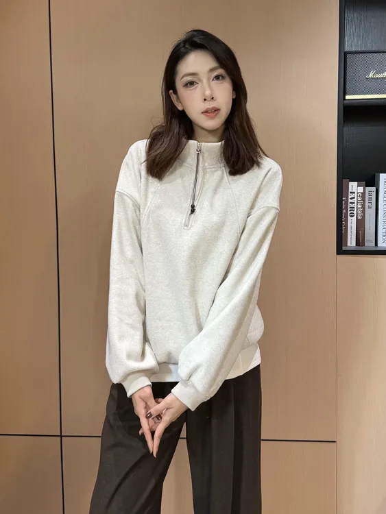 美式复古半拉链立领卫衣女2025秋冬新款宽松百搭气质上衣MUD1016