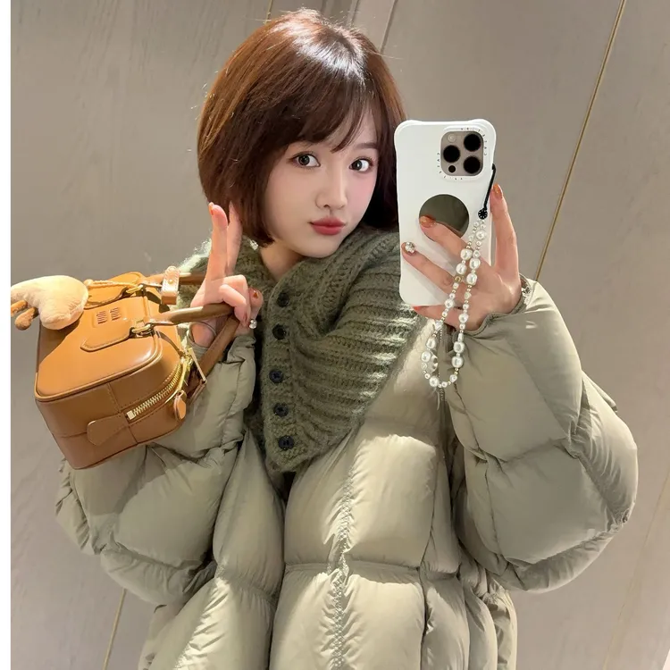 静静哈尼  【方格针织领羽绒服】90白鸭绒可拆卸针织领羽绒服Y82505