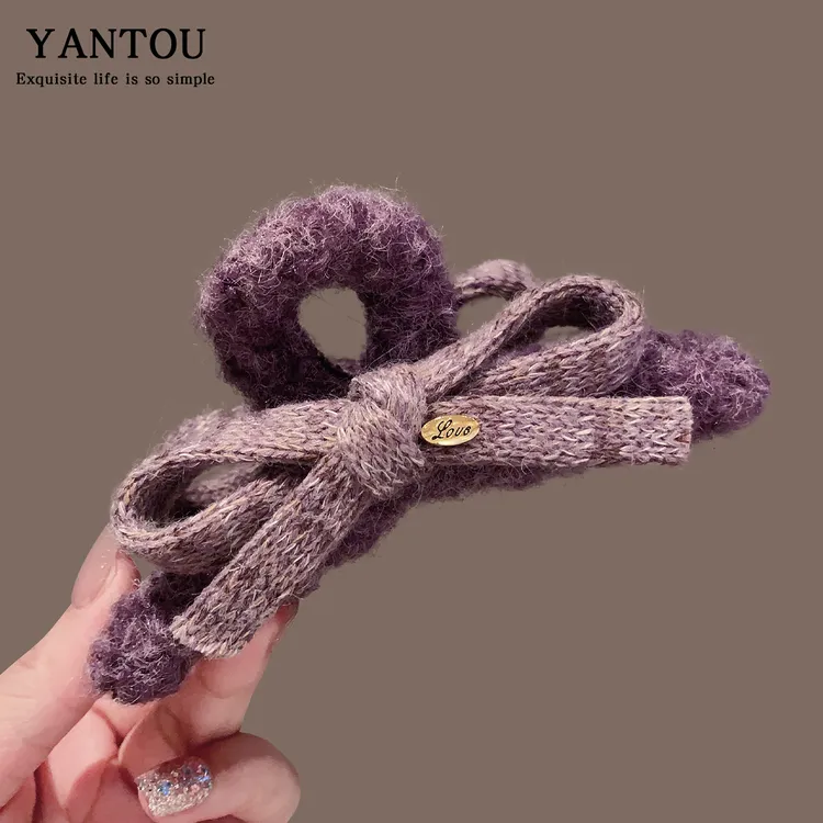 韩系毛呢蝴蝶结抓夹女高级感大号鲨鱼夹2025新款漂亮发夹11495