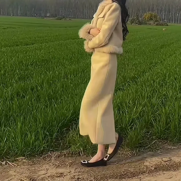 秋冬新款小香风显瘦气质时尚百搭外套半身裙套装