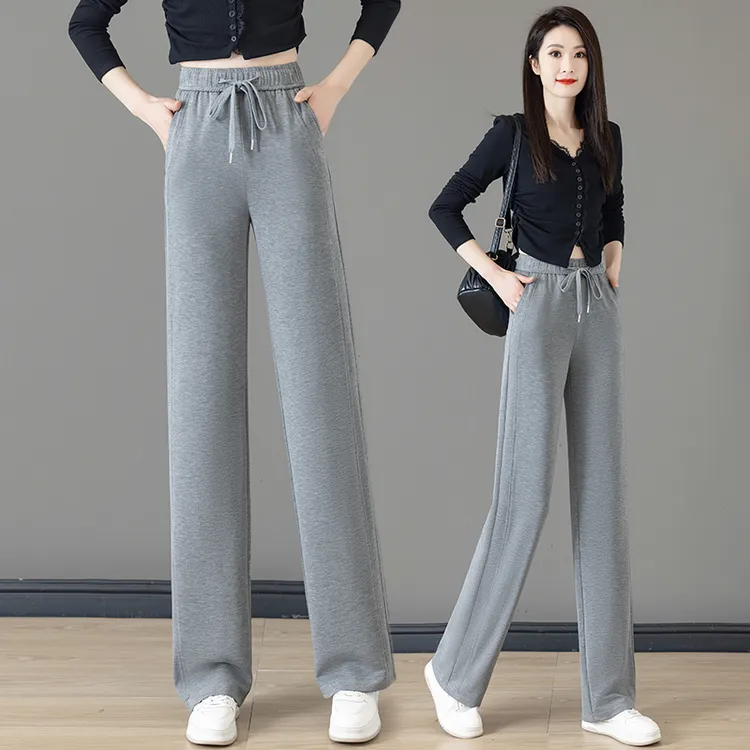 灰色阔腿裤女春秋季2025年新款垂感高腰窄版直筒裤休闲运动裤子