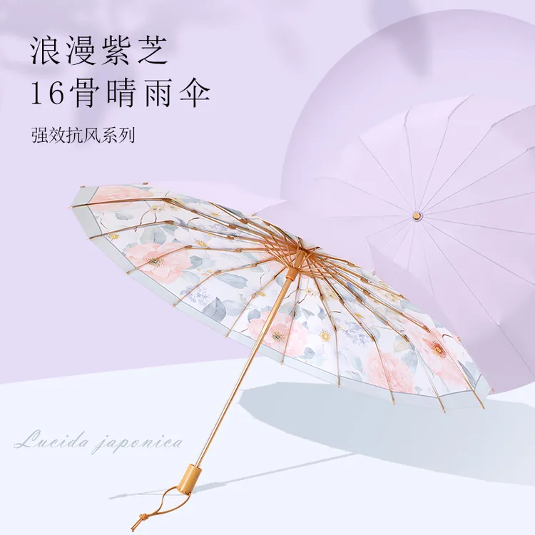 雨伞晴雨两用抗风遮阳防晒防紫外线高颜值印花复古手动加大太阳伞