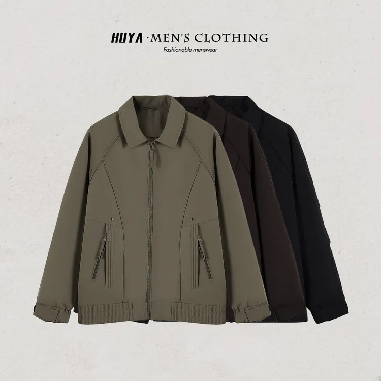 虎牙兄弟美式复古夹克2025秋季户外休闲百搭翻领纯色外套男 LT508