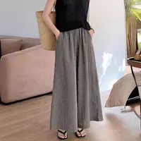 【清货+运费险】棉麻格子夏季女高腰宽松薄款显瘦休闲阔腿裤TZ2508