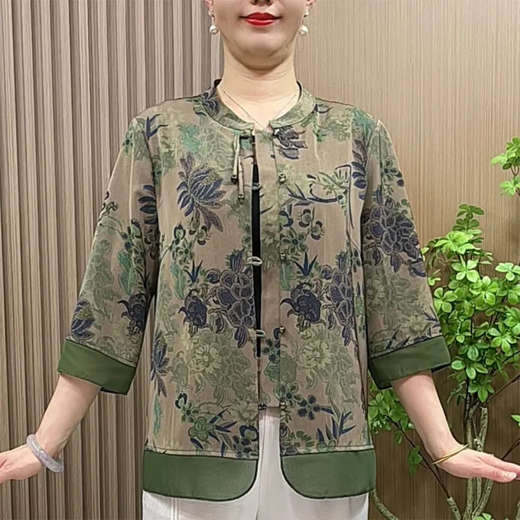 中老年女装气质复古衬衫母亲节妈妈装高档大码宽松七分袖国风小衫