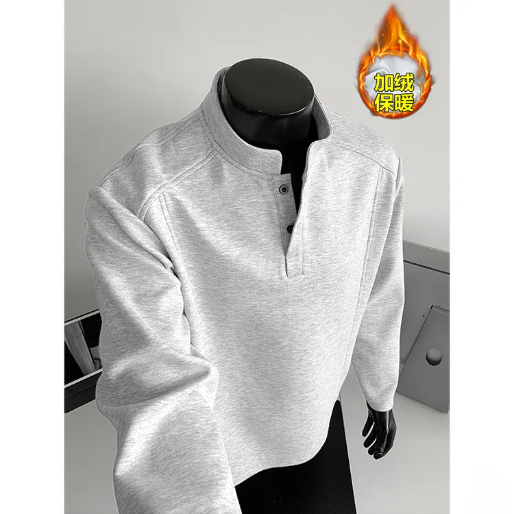 美式Polo亨利衫男长袖t恤秋冬加绒潮流cleanfit内搭休闲打底卫衣