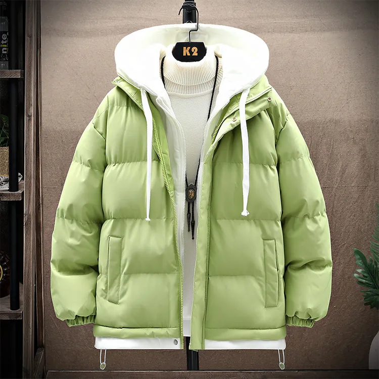 男士加绒棉服连帽假两件潮流休闲棉袄冬季新款棉衣青年加厚外套