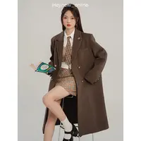 LOVEHEYNEW呢子大衣黑色中长款学院女冬加厚毛呢外套-3D222