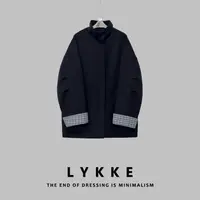 LYKKE 25新款羊毛重磅设计感格子拼接袖斗篷式立领大衣-E446