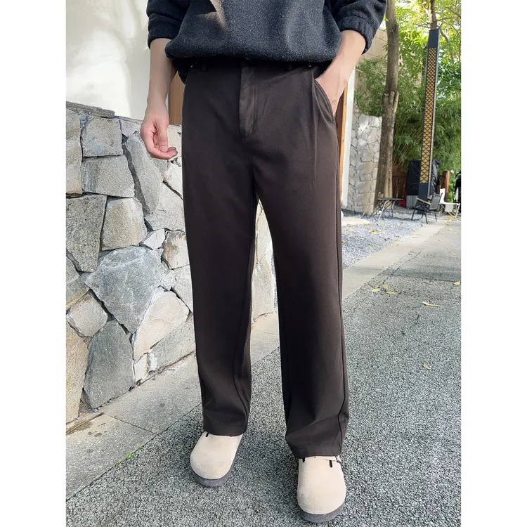 极简通勤风「高质TR毛呢」秋冬直筒垂感西裤压褶设计男士百搭休闲裤