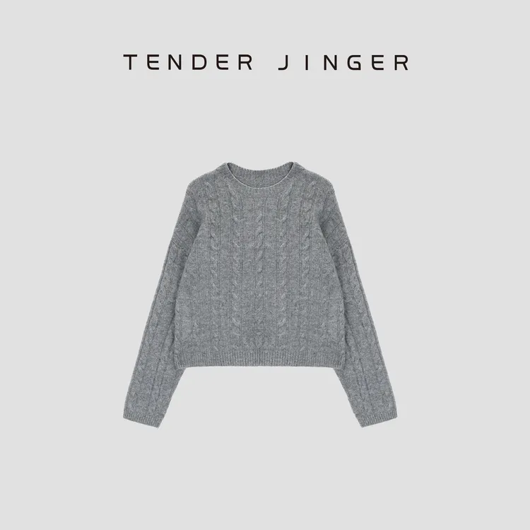 Tender Jinger圆领绞花羊毛针织毛衣T53DWF41113